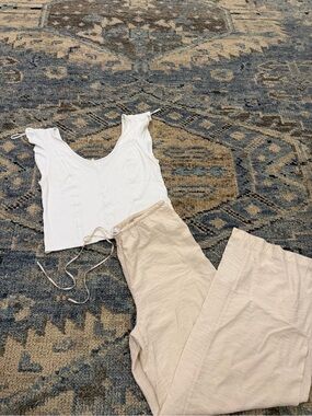 Free people fleur tank and H&M Women's Lightweight Drawstring Pants in Beige